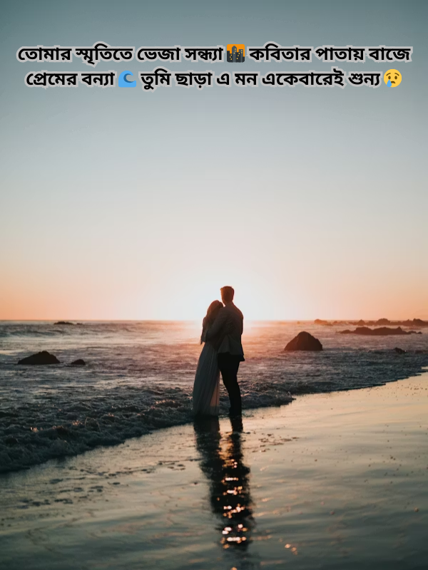 তোমার স্মৃতিতে ভেজা সন্ধ্যা 🌆 কবিতার পাতায় বাজে প্রেমের বন্যা 🌊 তুমি ছাড়া এ মন একেবারেই শুন্য 😢.png
